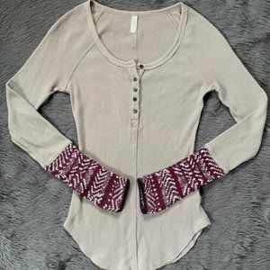 FreePeople ALPINE NEWBIE SWEATER CUFF THERMAL Taupe Beige Maroon